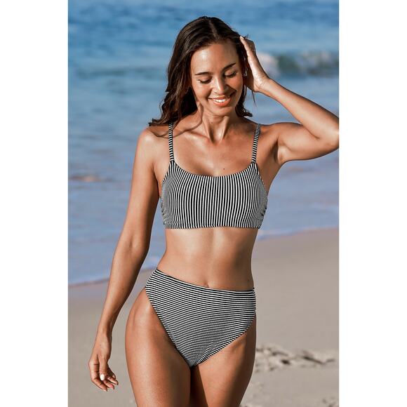 NWT Cupshe Scoop Neck Bikini Top & High-Cut Bottoms Set 2 PC Swim Bundle Size M - Picture 11 of 11
